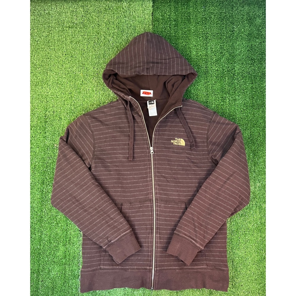 The North Face Mens Brown Pinstripe Full Zip Fleece Hoodie Large Heavyweight